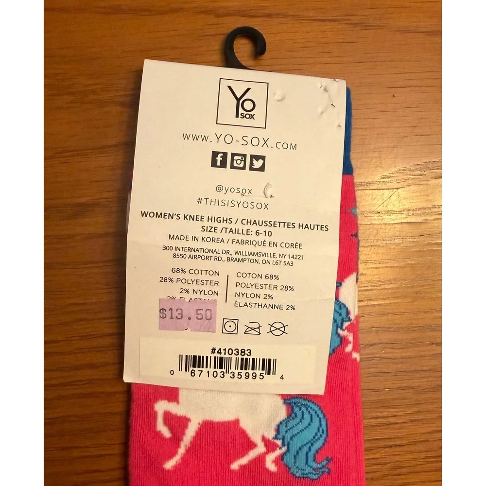 Yo Sox Women's Knee High Socks Pink Unicorn NWT Cute Novelty Fun